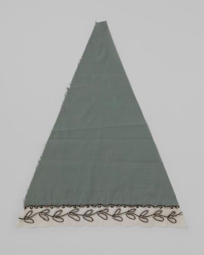 Sector of a parasol cover of soft green cotton, with a batiste border embroidered with wool thread