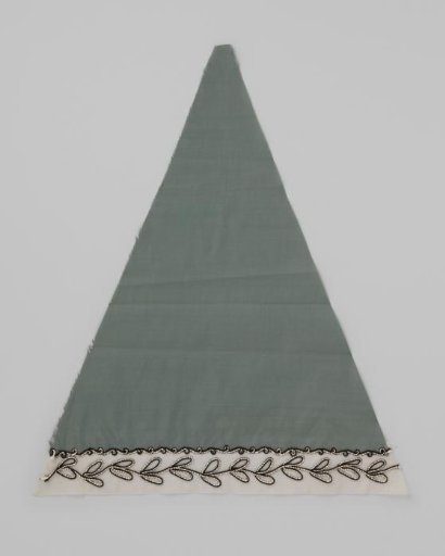Sector of a parasol cover of soft green cotton, with a batiste border embroidered with wool thread