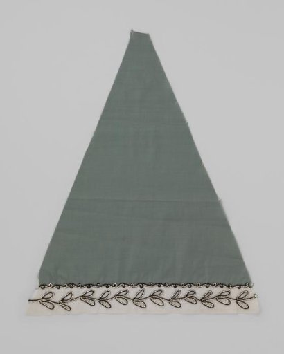 Sector of a parasol canopy of light green cotton, with a batiste border embroidered with wool thread