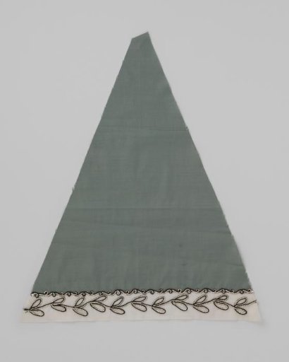 Sector of a parasol canopy of light green cotton, with a batiste border embroidered with wool thread