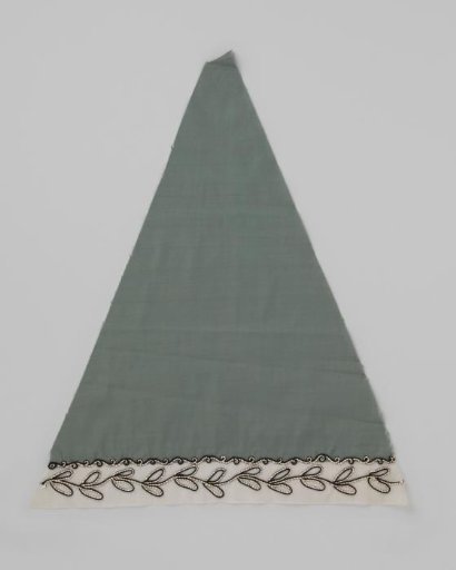 Sector of a parasol canopy of light green cotton, with a batiste border embroidered with wool thread