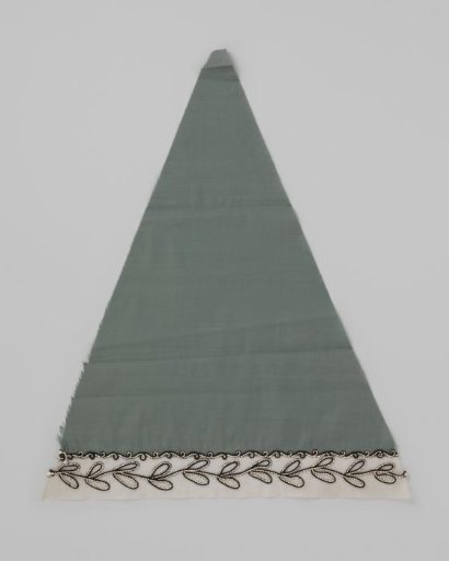 Sector of a parasol canopy of light green cotton, with a batiste border embroidered with wool thread