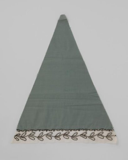 Sector of a parasol canopy of light green cotton, with a batiste border embroidered with wool thread