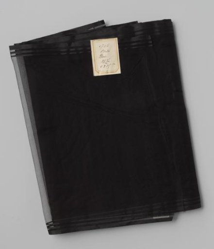 Coupon of black parasol gauze bordered on both sides by three black satin stripes woven wider towards the outside
