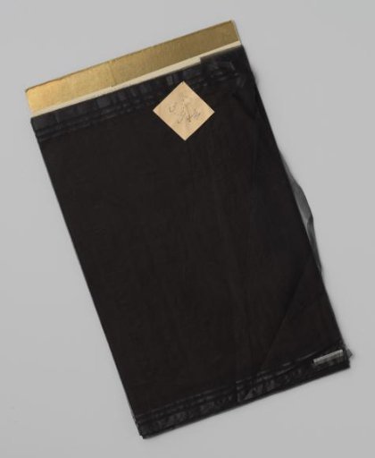 Coupon of Black Parasol Gauze, Bordered on Both Sides with Three Woven Black Satin Stripes Widening Outwards