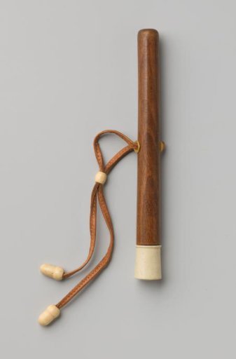 Wooden handle for an umbrella or parasol, with a bone knob; with a carrying strap