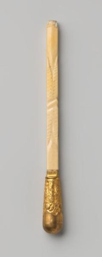 Handle covered with bone for an umbrella or parasol; with a gilded round knob