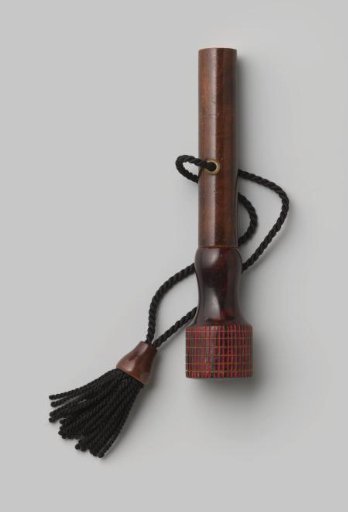 Handle and Knob of Painted Wood, for a Parasol or Umbrella; with Cord