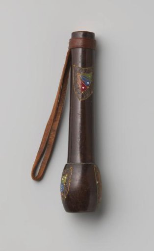 Parasol Knob or Umbrella Knob of Painted Wood, with Fan Motifs in Red, Blue and Green