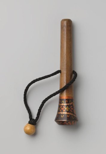 Parasol Knob Or Umbrella Knob Of Wood; The Flattened Knob Is Decorated With Painted Flowers