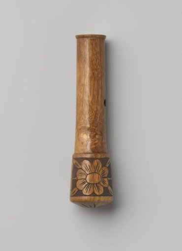 Parasol Knob Or Umbrella Knob Of Wood, With On The Knob A Carved Decoration In The Form Of Sunflowers