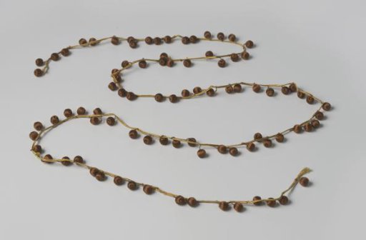 Galon, Gold-Colored, with Pompons of Brown (Silk) Thread Hanging