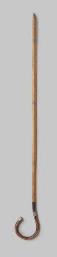 Shaft of parasol or umbrella of bamboo with round hook, decorated with silver-coloured end and ring