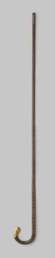 Shaft of an umbrella or parasol of coconut palm with round hook and gold-coloured (gilded?) metal end