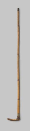 Handle of a bamboo parasol or umbrella with straight stag horn hook, copper ring and point