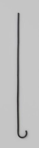 Shaft of an umbrella or parasol of black-painted wood with a curved hook, featuring fluting
