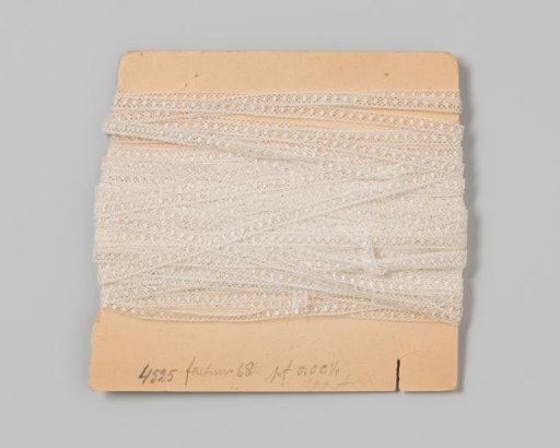 Insert of white lace, tulle with a row of rosettes, on cardboard