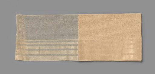 Meterage of cream-white ribbon of silk gauze, half of which is woven with bands