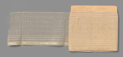Card with cream-white ribbon of silk gauze with a band of woven dots