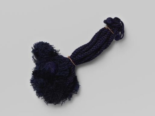 Six cords of braided navy blue silk, with tassels and knots at each end