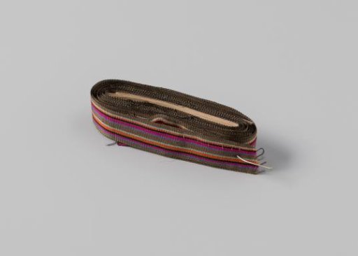 Ribbon, striped in army green, light blue, orange, black, fuchsia and lilac