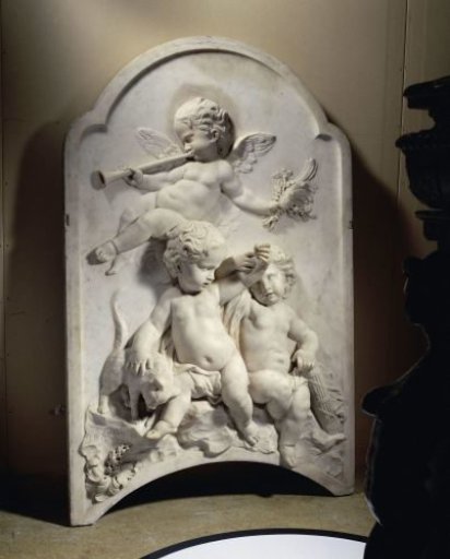 Overmantel Relief with Three Putti and a Cat
