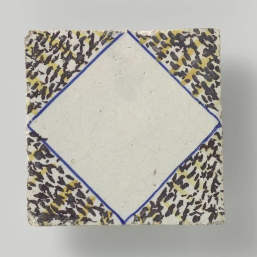 Tile with diamond shape and flame-patterned decoration