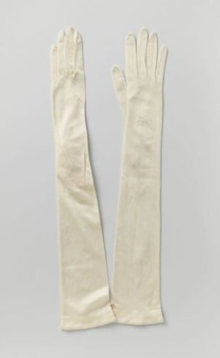 Gloves in White Silk Tricot with Snap Closure