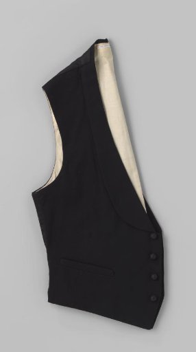 Waistcoat of black cloth, part of smoking suit