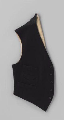 Waistcoat with four pockets and one flap without pocket, of black wool with black herringbone stripes