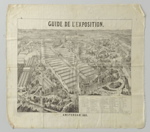 Commemorative cloth of the Colonial Exhibition Amsterdam 1883, lithograph on silk
