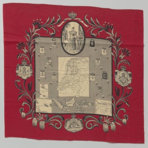 Commemorative handkerchief with the accession of Queen Wilhelmina in 1898