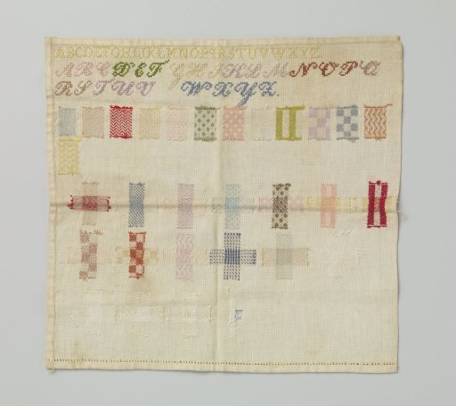 Label patch and darning patch of multicolored silk and cotton on cotton