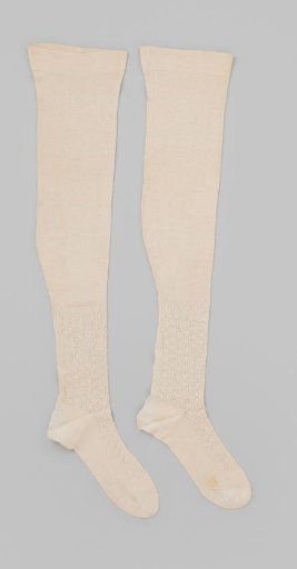 Ecru-colored knitted cotton stocking with openwork heel and plain calf