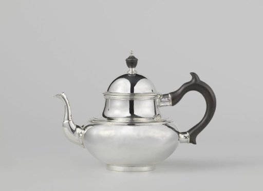 Silver teapot with handle and lid knob of ebony