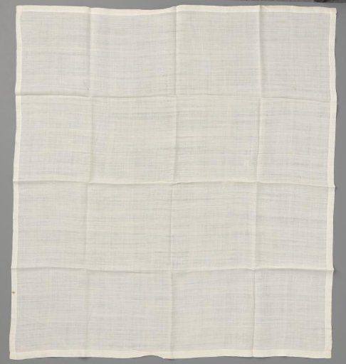 Linen handkerchief, marked in cross-stitch: crown with L D R underneath // 4