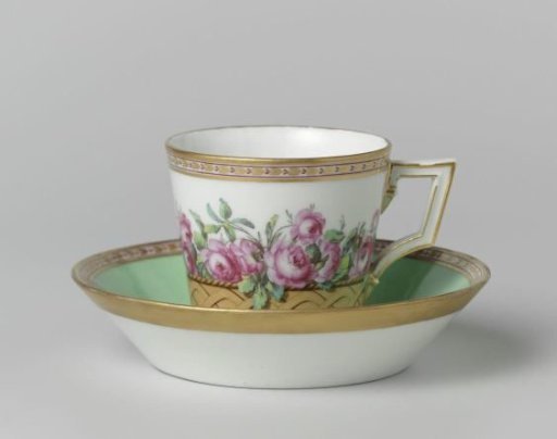 Cup with roses in a basket
