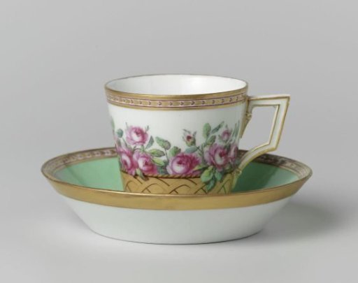 Cup with roses in a basket