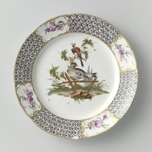 Plate with birds on branches and bouquets