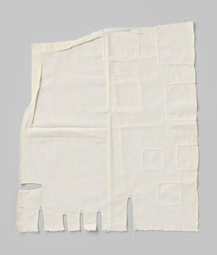 Pin or fabric cushion of linen and cotton with seven stops or inserts and seven slits with crochet work at the points, unmarked