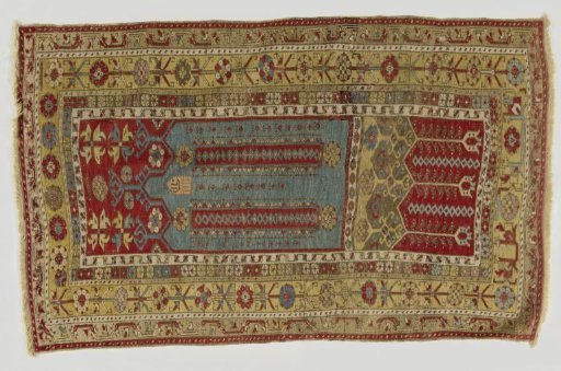 Prayer rug, so-called column prayer rug, with lower panel and date, LADIK