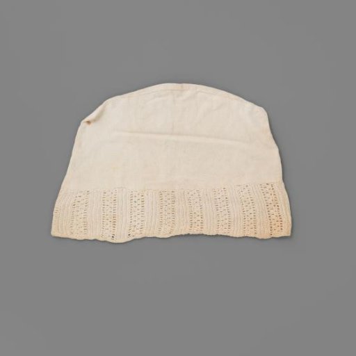 Cap for daily or undergarment, trimmed with a strip of crocheted cotton along the forehead