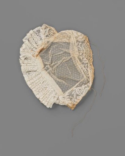 Tulle Hat with Lace from Rijs; the Crown of Tulle Embroidered with Motifs is Trimmed Along the Forehead with a Pleated Strip of Lace from Rijs