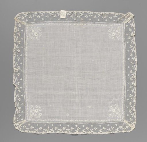 Handkerchief of Linen Batiste with a Border of Bobbin Lace and Plumetis Embroidery