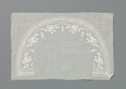 Collar of batiste with white work, semi-circular pattern, still to be cut from the rectangular piece of batiste
