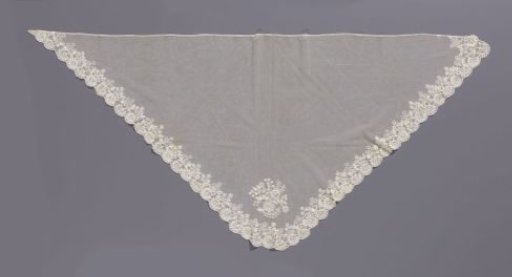 Fichu of lace embroidery on machine-made tulle with exotic flowers