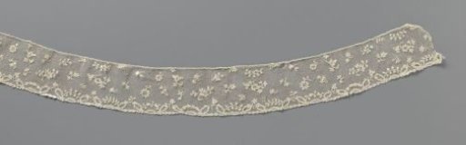 Strip of needle lace with floral scatter pattern and pointed oval motifs