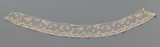 Strip of needle lace with floral scatter pattern and pointed ovals