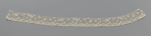Strip of needle lace with floral scatter pattern and pointed ovals