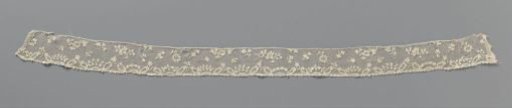 Strip of needle lace with floral scatter pattern and pointed ovals